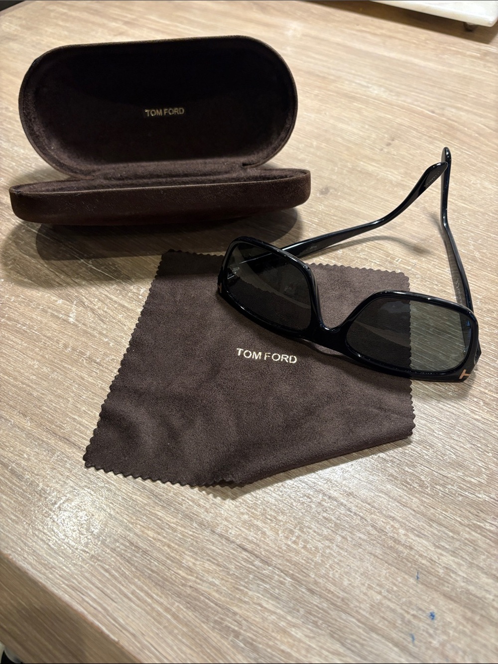 Tom Ford Black Rectangular Women's Sunglasses with Dark Lenses